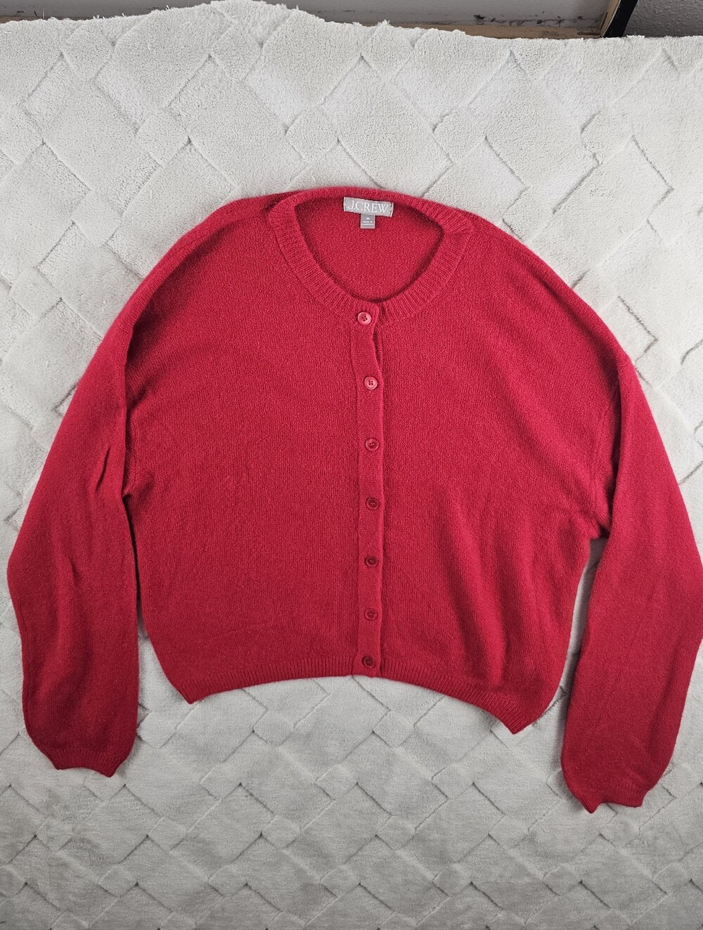 J.Crew Supersoft Bubble Hem Cardigan Sweater Womens Medium Red Wool Blend/Alpaca